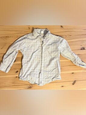 Janie and Jack White Button-Down Shirt with Blue Grid Plaid
